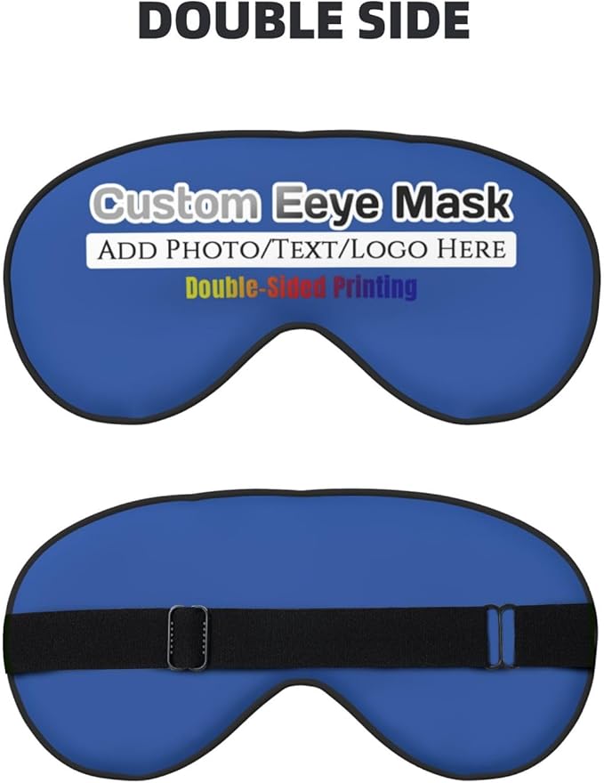Custom Sleep Eye Mask Personalized Men Women Blindfold Design Your Own Photo Text Logo Adjustable Strap Soft Eyeshade Customized Blackout Eye Cover for Home Offices Travel Royal Blue