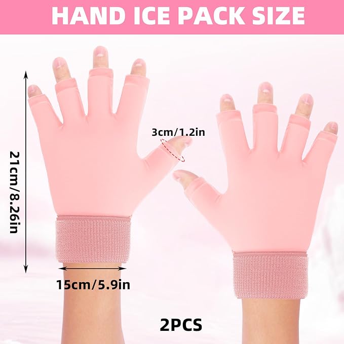 2pcs Finger Arthritis Compression Hand Ice Pack Gloves for Pain Relief, Adjustable Pink Wrist Ice Pack for Hot & Cold Therapies, Reusable Finger Ice Gloves Sleeve for Tendinitis, Carpal Tunnel