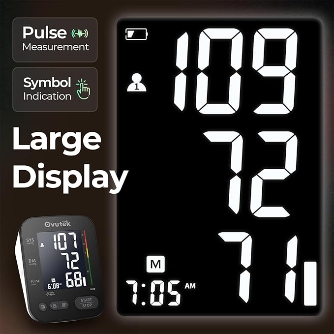 Ovutek Blood Pressure Monitors for Home Use, Automatic Digital Blood Pressure Cuff with Large Cuff, 2 Users x 120 Sets Memory, Manual Arm Blood Pressure Machine with Backlight (Black)