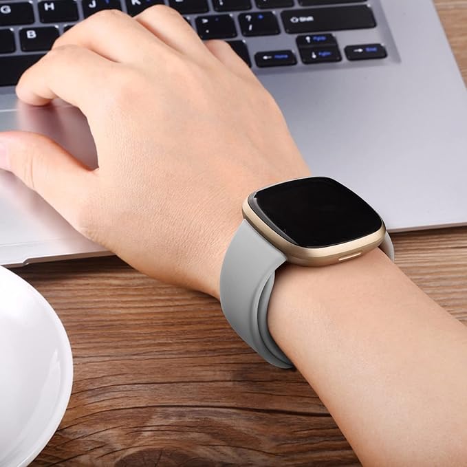 AK Silicone Bands Compatible With Fitbit Versa 4, Sense 2 - Soft Replacement Straps for Versa 3, Sense Smart Watch (Gray)