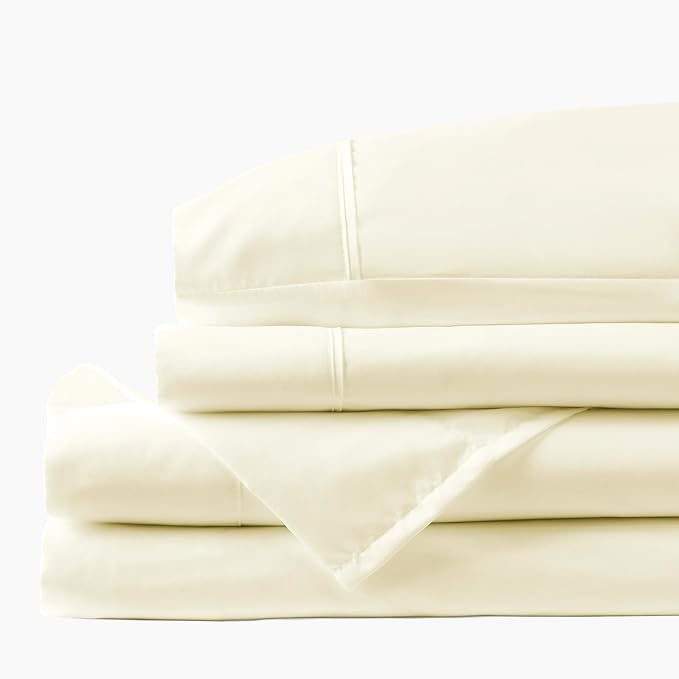 PeachSkinSheets Cooling Bed Sheets for Hot Sleepers - Ultra-Soft Breathable Luxury Microfiber Sheet Set, Moisture-Wicking, Deep Pocket, Oeko-TEX® (Split King Size (2 XL Fitted), Vanilla Bean)