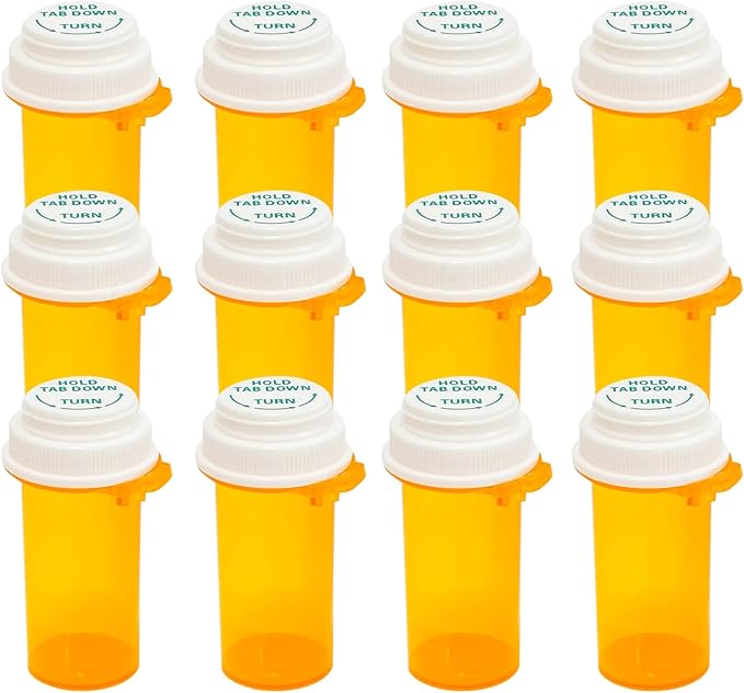 Prescription Reversible Thumb Tab Vials,Pill Bottles with Child Resistant Cap,Empty Medicine Bottles with Caps,Medicine Container for Personal Medication & Pharmacy.(10dram,12pcs)