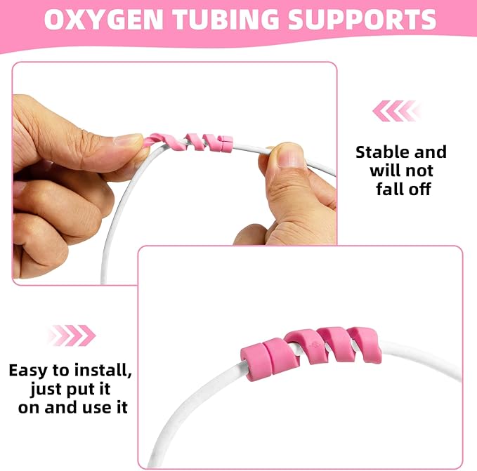 10 Pack Oxygen Tube Support Crimp Straightener for Portable Oxygen Concentrator, Oxygen Tubing Support for Oxygen Tank Oxygen Hose Nasal Cannula Oxygen Accessories (Pink)