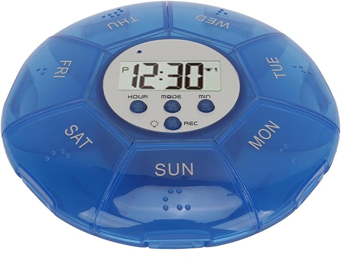Smart Box, Reminder Medication Organizer with Recording Playback Function, Easily Organizes, for The Elderly, Blind Person (Blue)