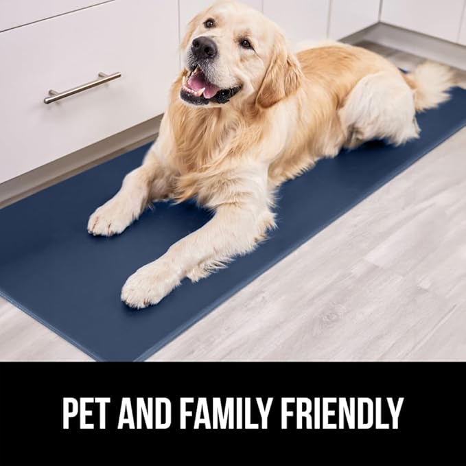 GORILLA GRIP 2 Pack Comfortable Cushioned Kitchen Mats for Floor, 17x24 + 17x48, Waterproof and Stain Resistant, 1/2 Inch Thick Soft Ergonomic Standing Desk Anti Fatigue Mat, Foam Supports Feet, Navy