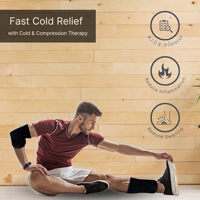 NatraCure Cold Therapy Compression Sleeve for Injuries & Pain Relief - Reusable Ice Sleeve for Arm, Forearm, Elbow, Wrist - Ice Sleeve Pack Wrap for Leg, Shin, Calf, Ankle, Foot - SM