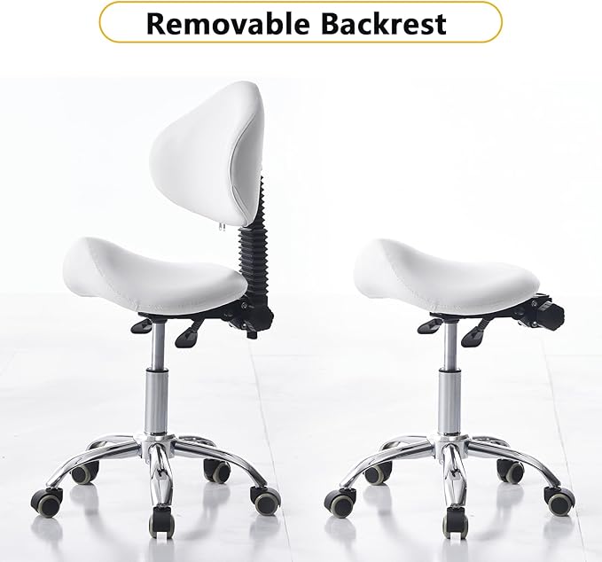Saddle Stool Chair Rolling with Back Esthetician Chair for Nail Tech Dental Tattoo Artist Eyelash Hairdresser Hairstylist Medical Shop Ergonomic Stool Adjustable Hydraulic White