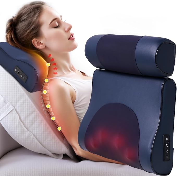 Neck Massager with Heat, 4D Shiatsu Deep Kneading for Pain Relief in Neck, Back, Shoulders, Legs & Feet, Deep Tissue Portable Massage Pillow,Rechargeable Cordless, Perfect Birthday Gifts for Women