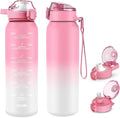 32oz Insulated water bottle with 2 Lids (Straw and Chug Lid), 18/10 Stainless Steel Water Bottle BPA Free, Double Wall Vacuum Wide Mouth Insulated Water Bottle for Men, Women & Kids PINK WHITE
