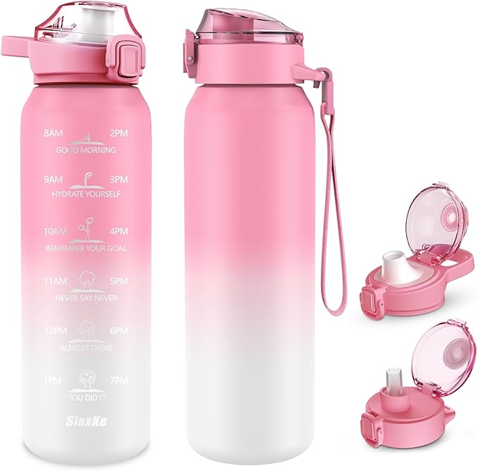 17oz Insulated water bottles with 2 Lids (Straw and Chug Lid), 18/10 Stainless Steel Water Bottle BPA Free, Double Wall Vacuum Wide Mouth Insulated for Men, Women & Kids PINK WHITE