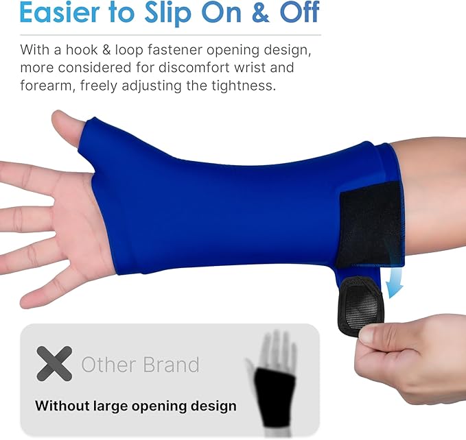 ComfiTECH Wrist Ice Pack Wrap 2 Pack, Flexible Hand Ice Pack for Carpal Tunnel, Thumb & Forearm, Reusable Gel Cold Sleeve with Adjustable Strap for Comfort and Support, Blue, Medium