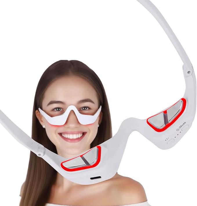 3D Wrap-Around Under-Eye Red Light Therapy Glasses, Adjustable Microcurrent Eye Massager for Dark Circles, Puffiness & Wrinkles, Rechargeable Under Eyes Treatment for Women Eye Bags