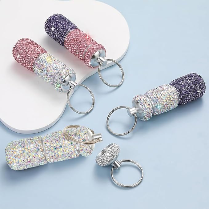 Bling Pill Case Portable Travel Pill Container Bottle Rhinestone Waterproof Small Pill Holder with Keychain Cute Mini Pill Storage Box (ab Colorful)