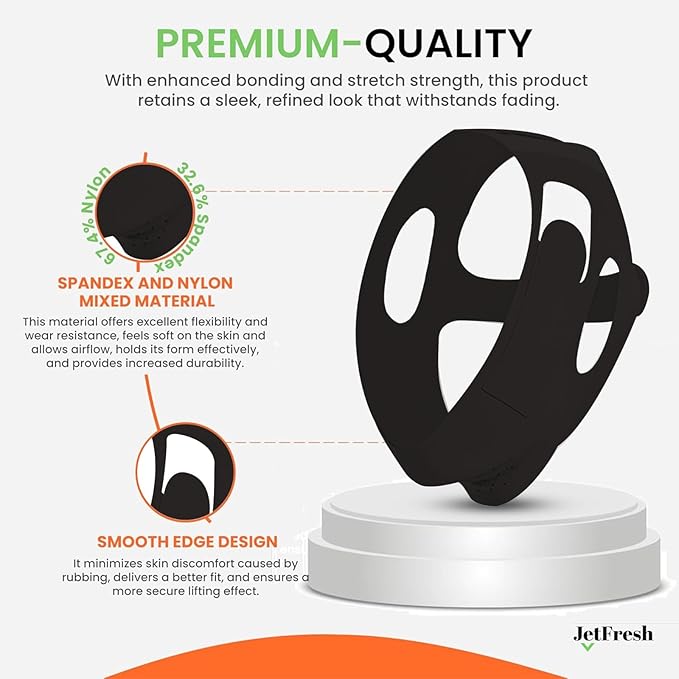 Chin Strap for Sleeping and Snoring - Black Anti Snoring Device for Men and Women, Breathable and Skin-Friendly Snore Stopper with Adjustable Fit That Holds Jaw in Place & Supports CPAP Users