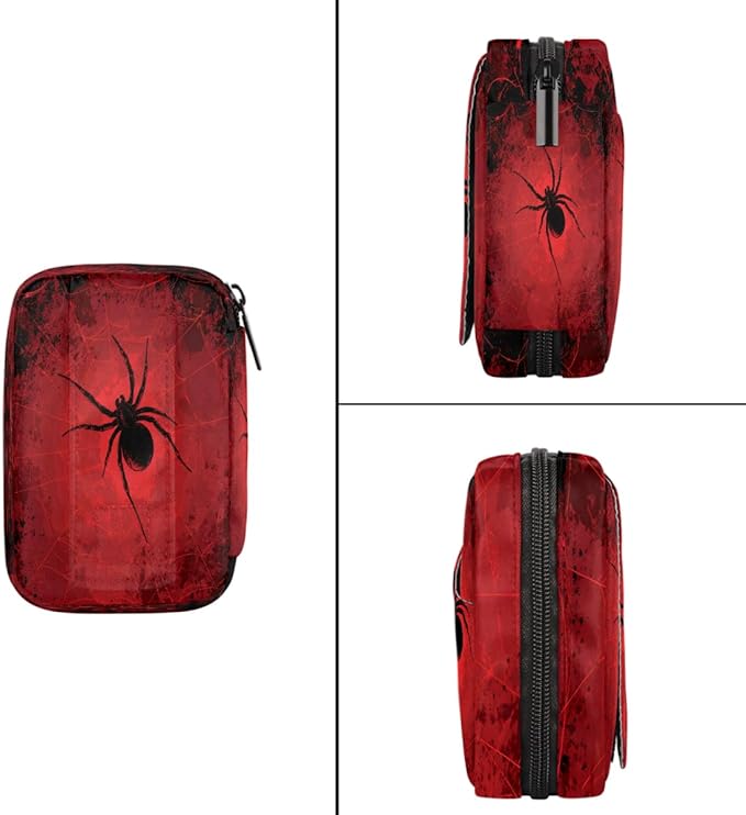 Red Spider Web Pill Case Everyday Travel, 7 Day Weekly Medicine Pill Box Compact Portable Pills Bottle Organizer with Zipper for Daily Vitamin Medicine Holder Bottle Organizers Bag