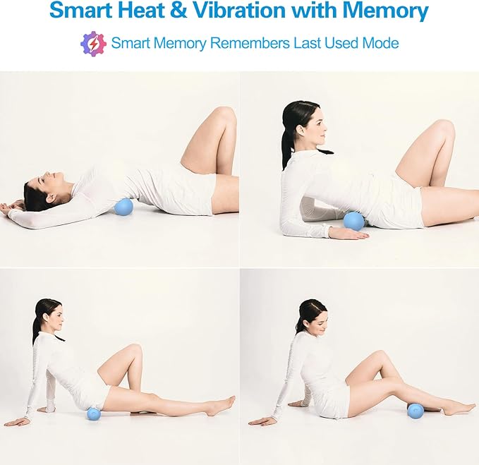 Vibrating Massage Ball with Heat, 7 Modes, Memory, Myofascial Release, Deep Tissue Muscle Recovery Ball for Trigger Point Massage - Mobility Ball Back & Hip Flexor Release Tool (Blue)