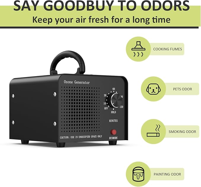 0zone Generator 30000mg - O3 Air Purifier for Home & Car, Ozone Machine Odor Removal for Smoke & Pet (Black)