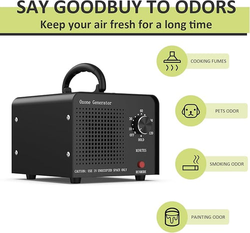 0zone Generator 30000mg - O3 Air Purifier for Home & Car, Ozone Machine Odor Removal for Smoke & Pet (Black)
