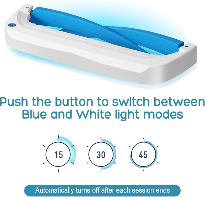 Light Therapy Glasses, Blue-White UV-Free Light Therapy Lamp, Portable Daylight Lamp, Wearable Sunlight Lamp, Boost Energy, Relief for Sleep Problems, Jet Lag, Equivalent to 10000 Lux