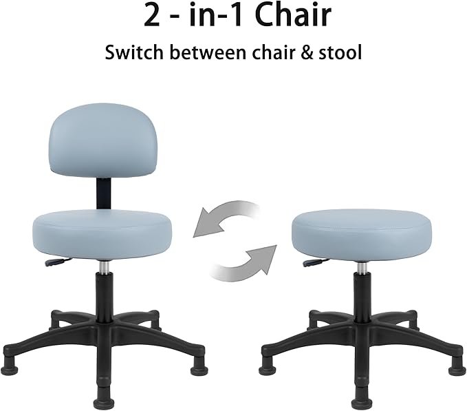 TAKE UR SEAT® Economical Multi-Purpose Medical Spa Chair Stool with Adjustable seat and Back Height. Advanced Fabric seat Cover is Easy to Clean. Glide (Table Height Grey)