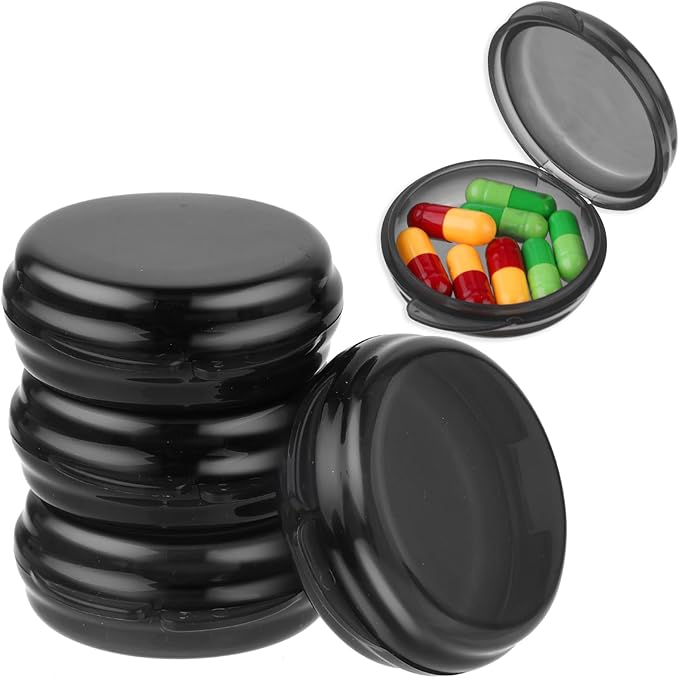 5PCS Small Pill Box, Travel Round Pill Case, Portable Medicine Pill Container Holder, Daily Mini Pill Organizer for Purse Pocket to Hold Vitamin Medication Fish Oil Supplement