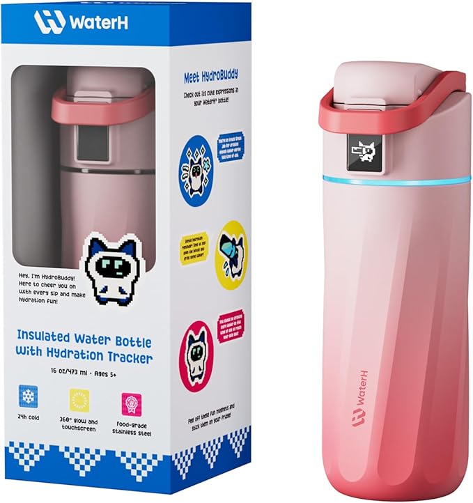 BOOST Smart Water Bottle with Reminder & Tracker, 16oz Kids Water Bottle for School, DIY Refrigerator Magnets, BPA-Free Vacuum Insulated Stainless Steel, Ideal for Mother's Day Gifts