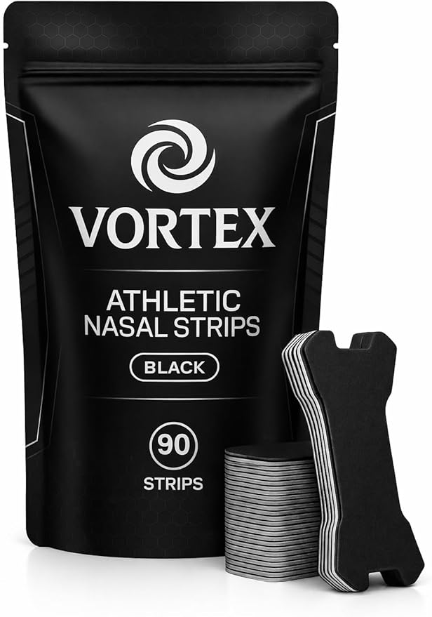 Nose Strips for Breathing with Extra-Strength Tension Core (90 Count) - Oil & Sweat Proof Adhesive - Athletic Nasal Strips for Snoring & Sleeping - Black, Wide, Universal Fit