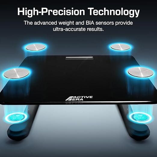Active Era Digital Bathroom Bluetooth Scales Weight and Body Fat - Fit Track Scale Calculates BMI, Body Fat Percentage, Muscle Mass - Apple Health, Google Fit & Fitbit Compatibility (Black)