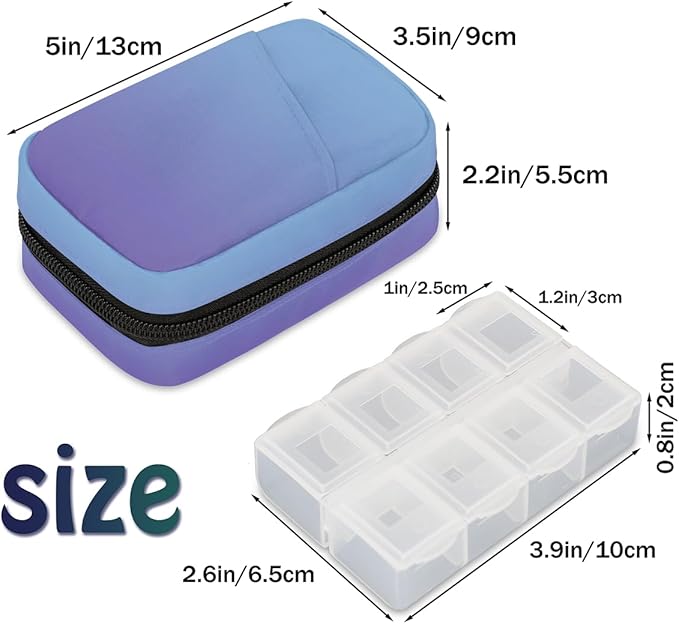 Weekly Travel Pill Organizer Case for Purse with Removable 7 Day Box Portable Compact Size Pill Box Fashionable Pill Container for Medicine Vitamin Supplement Blue and Purple