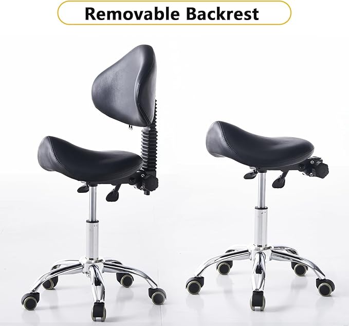 Saddle Stool with Wheels Ergonomic Rolling Chair for Nail Tattoo Artist Barber Dentist Clinic Shop Home Massage Facial Office,Adjustable Hydraulic Stool (Black)