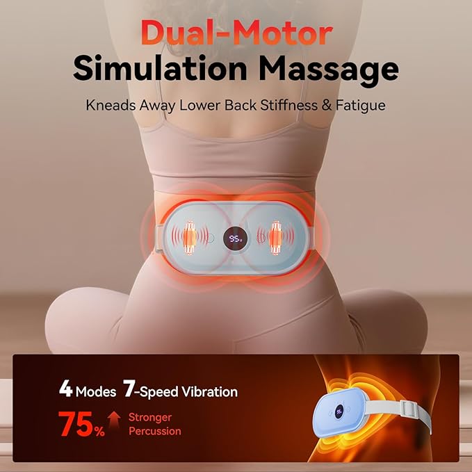Portable Heating Pad for Period Cramps Relief Vibrating Menstrual Heating Belt for Women, Fast Heat with 7 Heat Levels and 7 Modes for Menstrual, Pain Relief for Back & Stomach-Blue