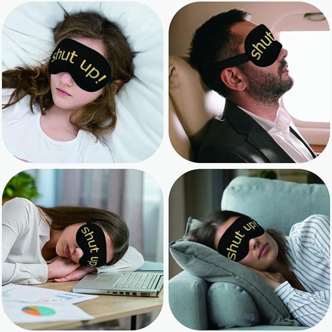 Shut Up Sleep Mask Eye Mask Slogan Black Golden Yellow Sleep Mask Light Blocking Adjustable Smooth Soft Eye Masks for Women Deep Rest Travel