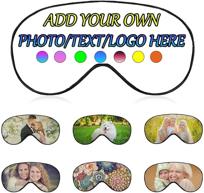 Personalized Eye Mask, Custom Eyeshade Blindfold Add Your Design Image Text Customized Eye Cover with Adjustable Strap for Sleeping Travel Work Naps Blocks Light, White