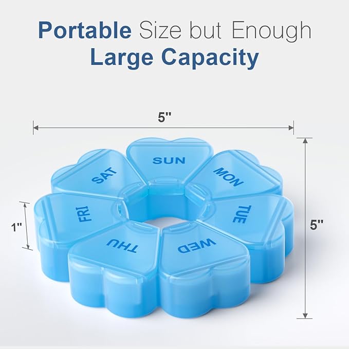Large Weekly Pill Organizer, Pill Box 7 Day, KAPENS Daily Vitamin Case Large Capacity Compartments, Pill Containers for Fish Oil Medicine Supplements, Blue