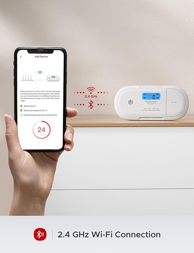 X-Sense Smart Carbon Monoxide Detector, Wi-Fi CO Detector, Real-Time Push Notifications via X-Sense Home Security App, Replaceable Battery, Optional 24/7 Professional Monitoring Service, XC04-WX