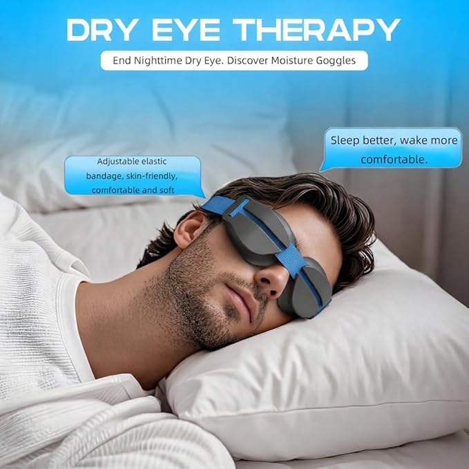 Silicone Dry Eye Sleep Mask, Hydrating Moisture Chamber Glasses for Dry Eyes Relief & Style Comfort, 100% Light Blocking Total Eye Seal for Sleep, Travel Meditation, Portable Blue Eye Mask