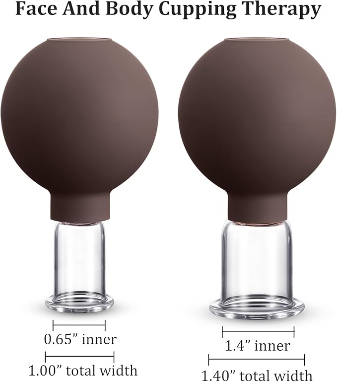 Nuanchu 2 Pieces Glass Cupping Set, Facial Cupping Cups Glass Silicone Cups Vacuum Suction for Face Skin Back Shoulder Muscle(1 Inch and 1.4 Inch Diameter,Brown)