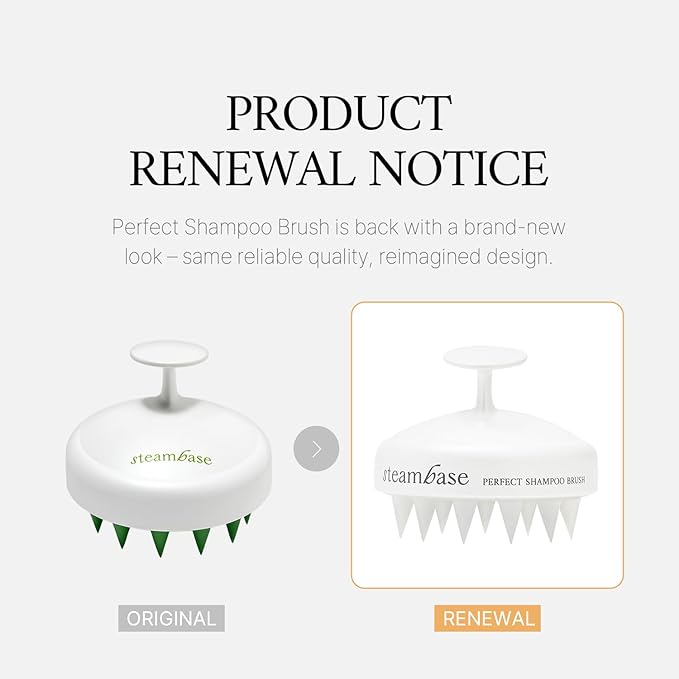 STEAMBASE Perfect Shampoo Brush | Ergonomic Scalp Massager, Scrubber, Exfoliator for Sebum & Dandruff Removal | Soft Silicone Bristles | Dry, Oily, Itchy Scalps, Wet or Dry Hair | White, 1 Count