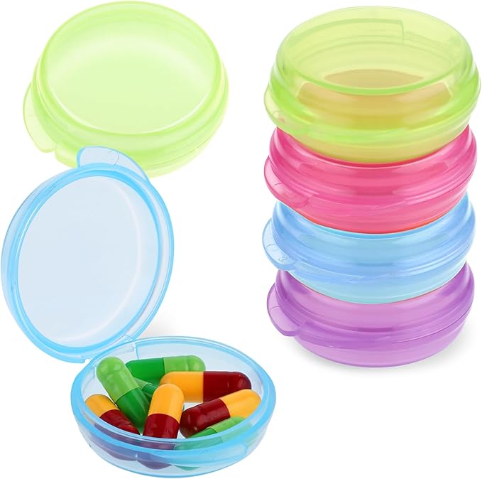 4 Pcs Mini Pill Organizer Small Pill Box Cute Portable Pill Case for Pocket Purse Travel Storage Containers Earplug Case Medicine Dispenser Vitamin Holder(Blue+Pink+Purple+Green)