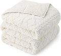 Drewin Weighted Blanket 15lbs Queen Size, Soft and Thick Jacquard Sherpa Heavy Blanket for Calming and Relax, Dual Sided Ultra Soft Fuzzy Throw Blanket with Ceramic Beads, 60 x 80 inches, Cream White