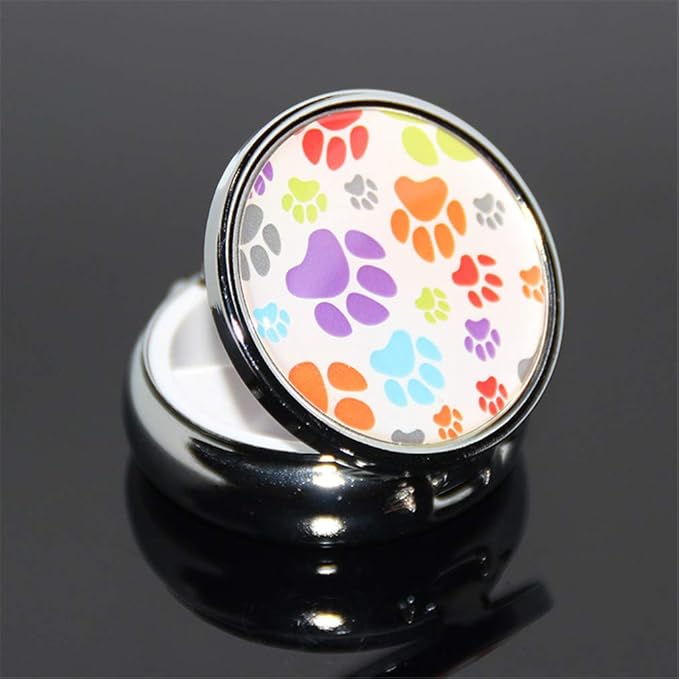 Round Medicine Box Portable Mini Metal Pill Case 2 inches Travel Little Pill Dispenser for Purse