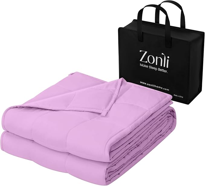ZonLi Weighted Blanket for Adults (100% Cotton, 60"x80", 20lbs, Queen Size Light Purple) High Breathability Heavy Blanket, Soft Material with Premium Glass Beads, All-Season, Easy Care