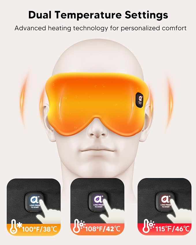 arboleaf Heated Eye Mask for Dry Eyes, Cordless Rechargeable Warm Eye Compress, Temperature Control, Light Blocking, Washable Cover & Travel, 1000mAh Rechargeable Battery