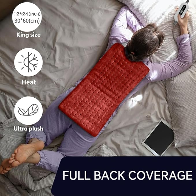 Heating Pad,Electric Heating Pads for Back,Neck,Abdomen,Moist Heating Pad for Shoulder,Knee,Arms,Legs,Dry/Moist Heat & Auto Shut Off,Birthday Gifts for Men and Women, 24x12 Inch (Red)