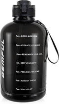 GEMFUL 3L Water Bottle with Straw & Time Marker Motivational Large Water Jug BPA-Free Leakproof Bottle 101oz for Gym Sports Fitness Hiking (Black with Removable Straw)