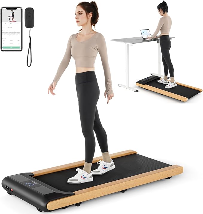 GYMAX Walking Pad, 2.25HP Under Desk Treadmill w/Smart App Control, LED Display & 7-Layer Running Belt, 0.6-3.8 MPH Compact Mini Treadmill for Office & Home, Portable Pad for Small Space