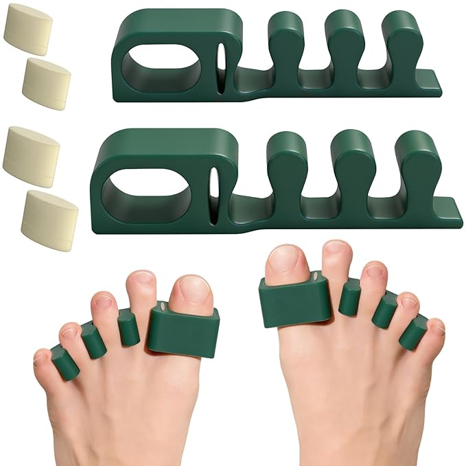 Adjustable Toe Separators - 2 Pairs Soft Gel Spacers to Correct Toes for Women and Men, Toe Straightener for Bunion Corrector, Foot Pain, Plantar Fasciitis, 50% Thicker, S/M/L Sizes