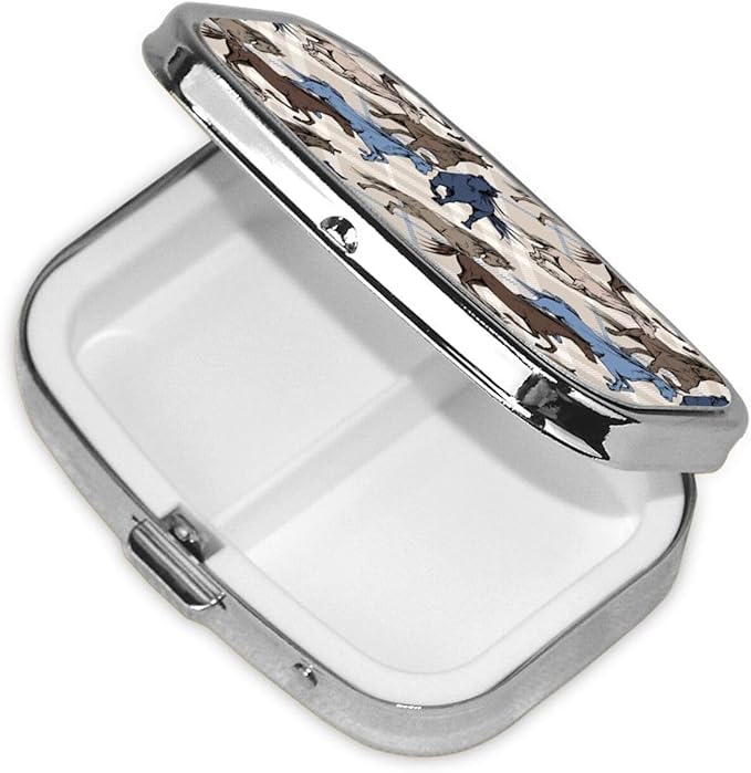 Package Little Cute Pill Box Moisture Proof, Western Wild Horse Plaid Portable Pocket Pill Case Carrier Medicine Organizer Gifts for Men Women