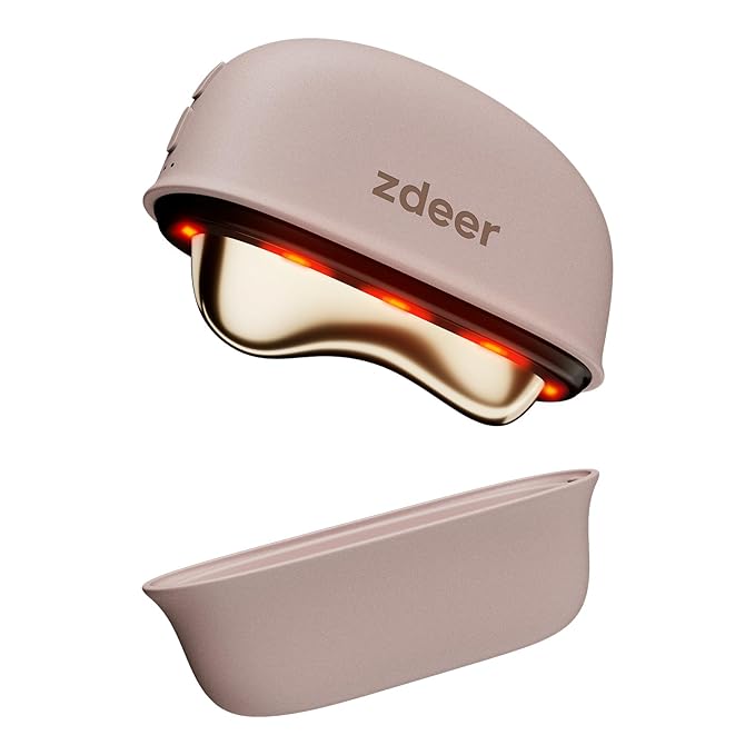 ZDEER LED Red Light Therapy for Face & Neck Massager Facial Care Device – Electric Gua Sha Brass Tool with Heat & Vibration for Firming, Sculpting & Skincare, Pink