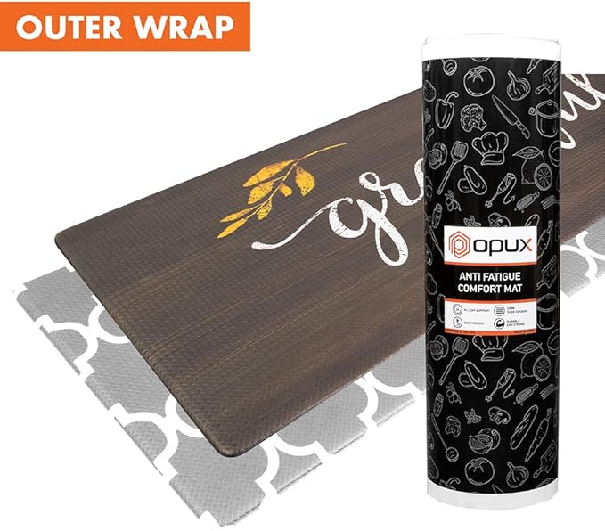 OPUX Anti Fatigue Kitchen Floor Mat, Reversible Cushioned Memory Foam Kitchen Rug Pad, Waterproof Non-Slip Padded Comfort Standing Mat Laundry Home 47x17 (Farmhouse Grateful Moroccan)